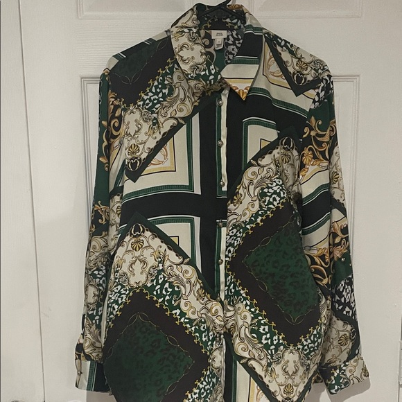 River Island Green and Gold Patterned Blouse - Picture 1 of 10